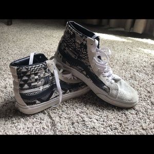 Vans Black and Cream Aztec Print High Tops